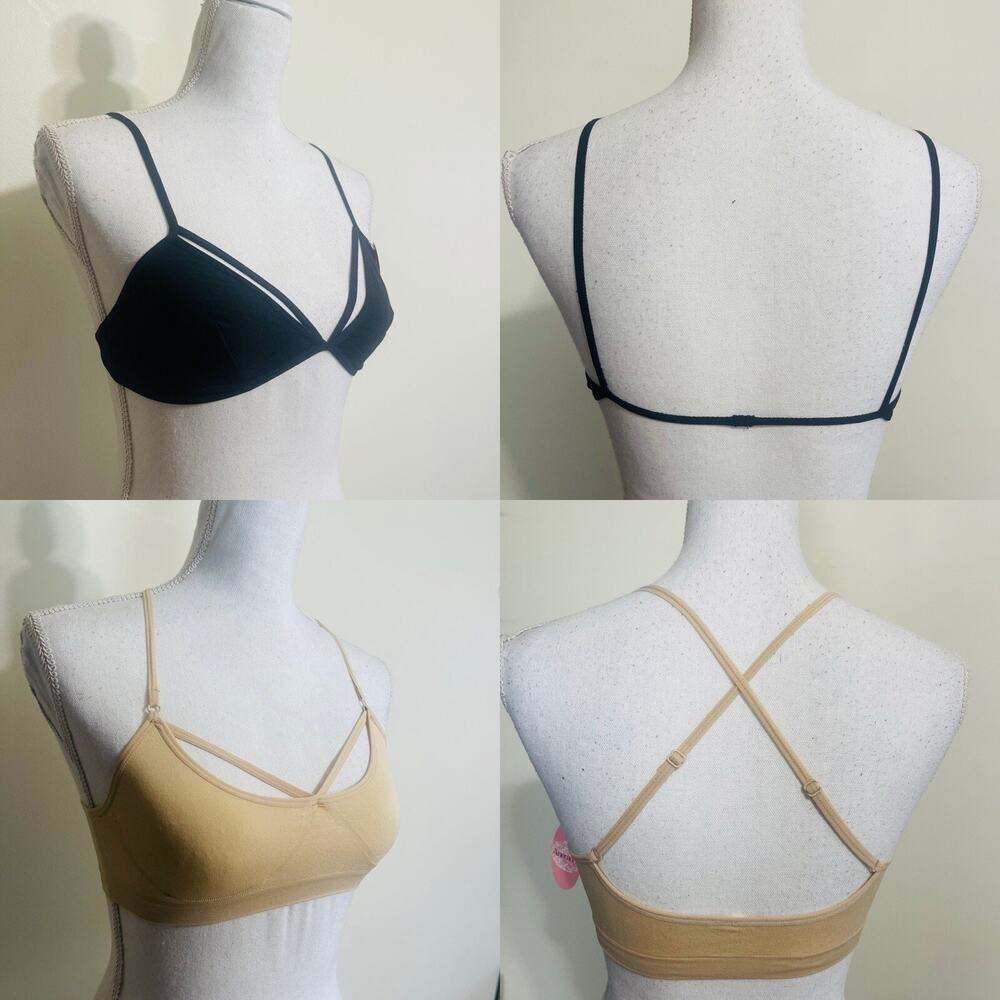 2 Anemone Sexy Strappy Bra Lingerie One Size Small To Large, NOT PADDED, Black‎